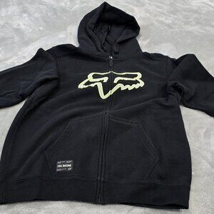 VINTAGE RARE FOX RACING DEXTRAKT ZIP FLEECE BLACK HOODIE SIZE MEDIUM 22044